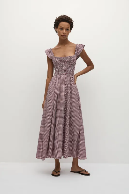 Eudora Midi Dress Gingham Deep Red sold by Faithfull the Brand