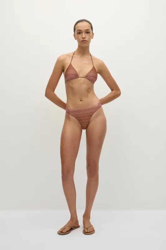 Sete Bikini Top Accordion Stripe Puce Fawn sold by Faithfull the Brand