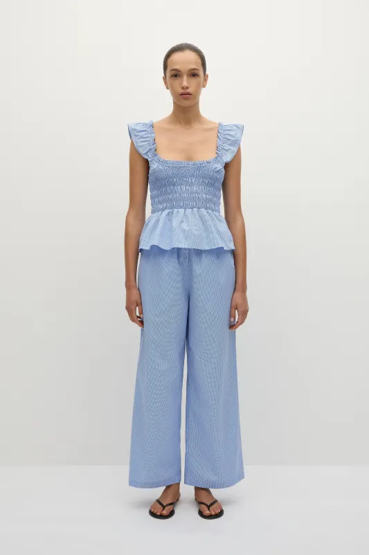 Martine Pant Micro Gingham Soft Blue sold by Faithfull the Brand