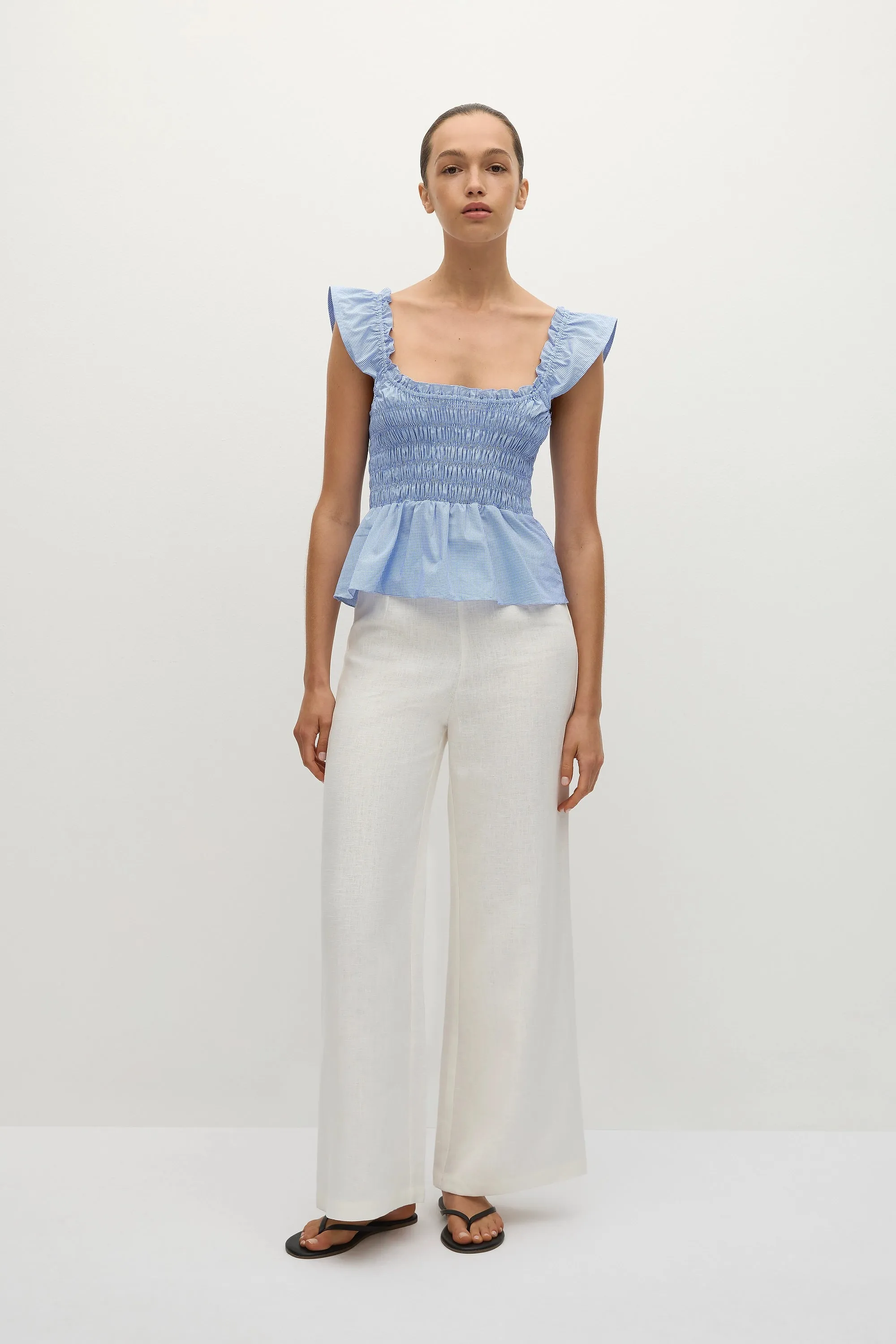 Eudora Top Micro Gingham Soft Blue - Final Sale sold by Faithfull the Brand