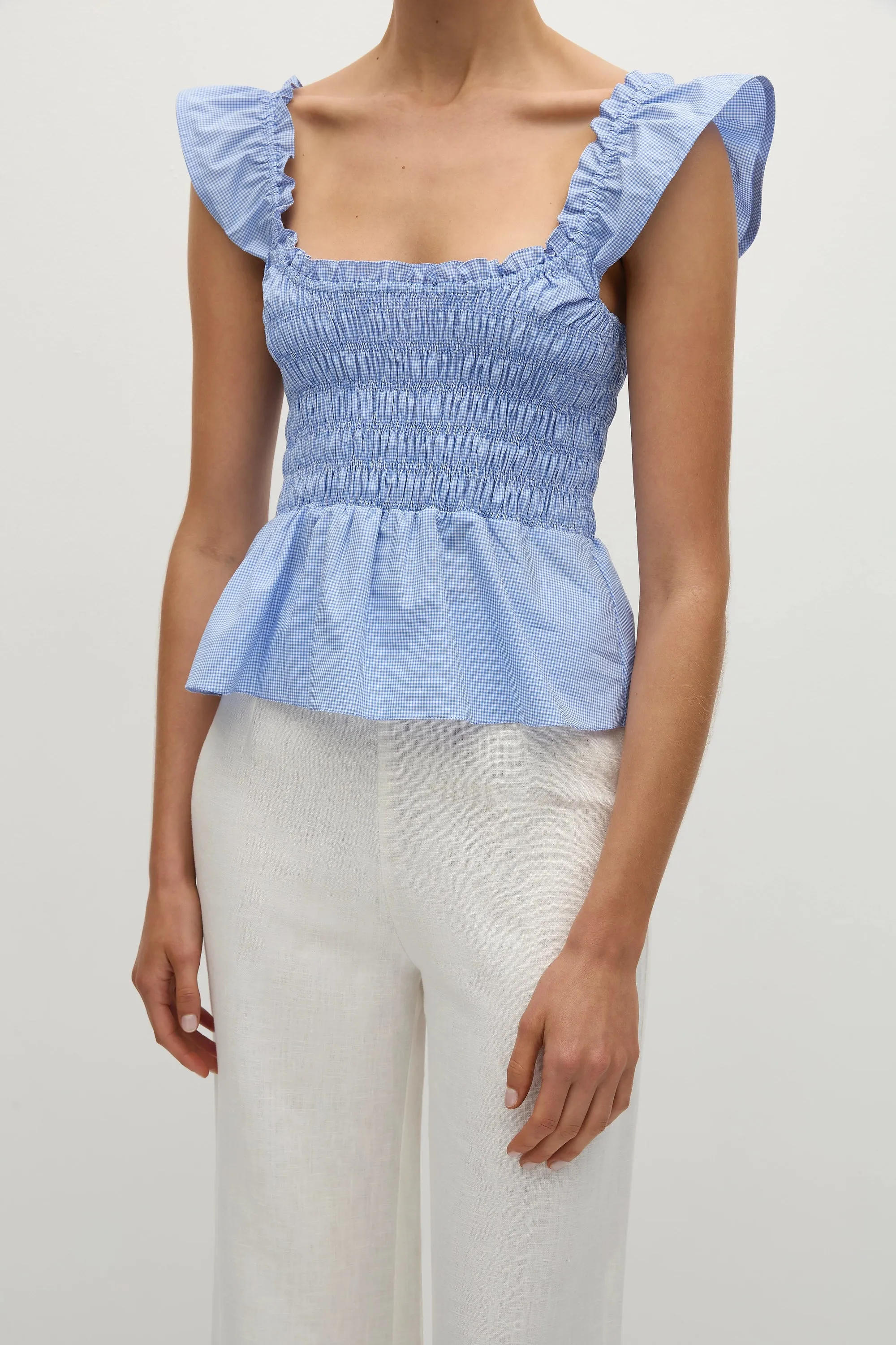 Eudora Top Micro Gingham Soft Blue - Final Sale sold by Faithfull the Brand product image thumbnail 2