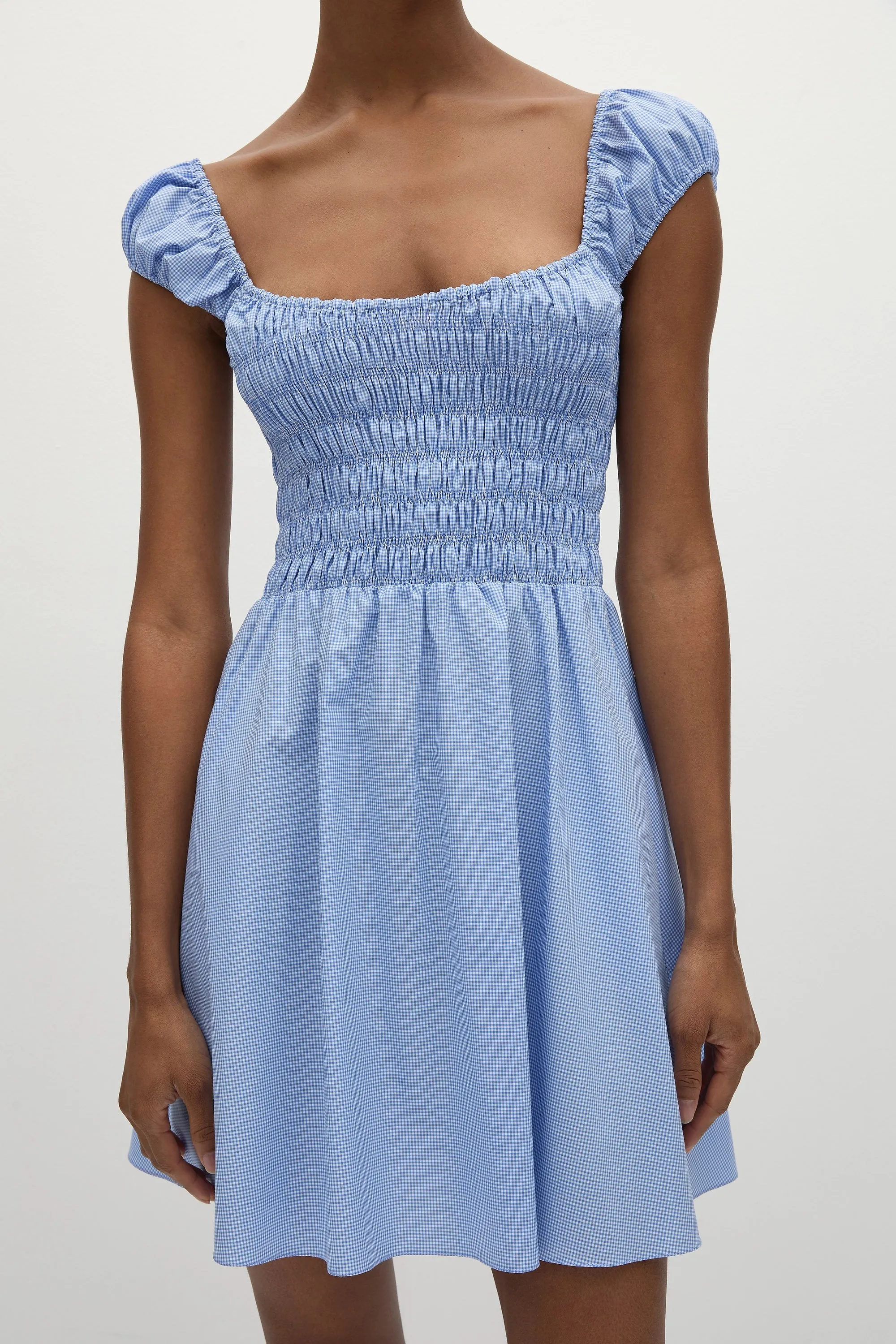 Lene Mini Dress Micro Gingham Soft Blue - Final Sale sold by Faithfull the Brand product image thumbnail 3