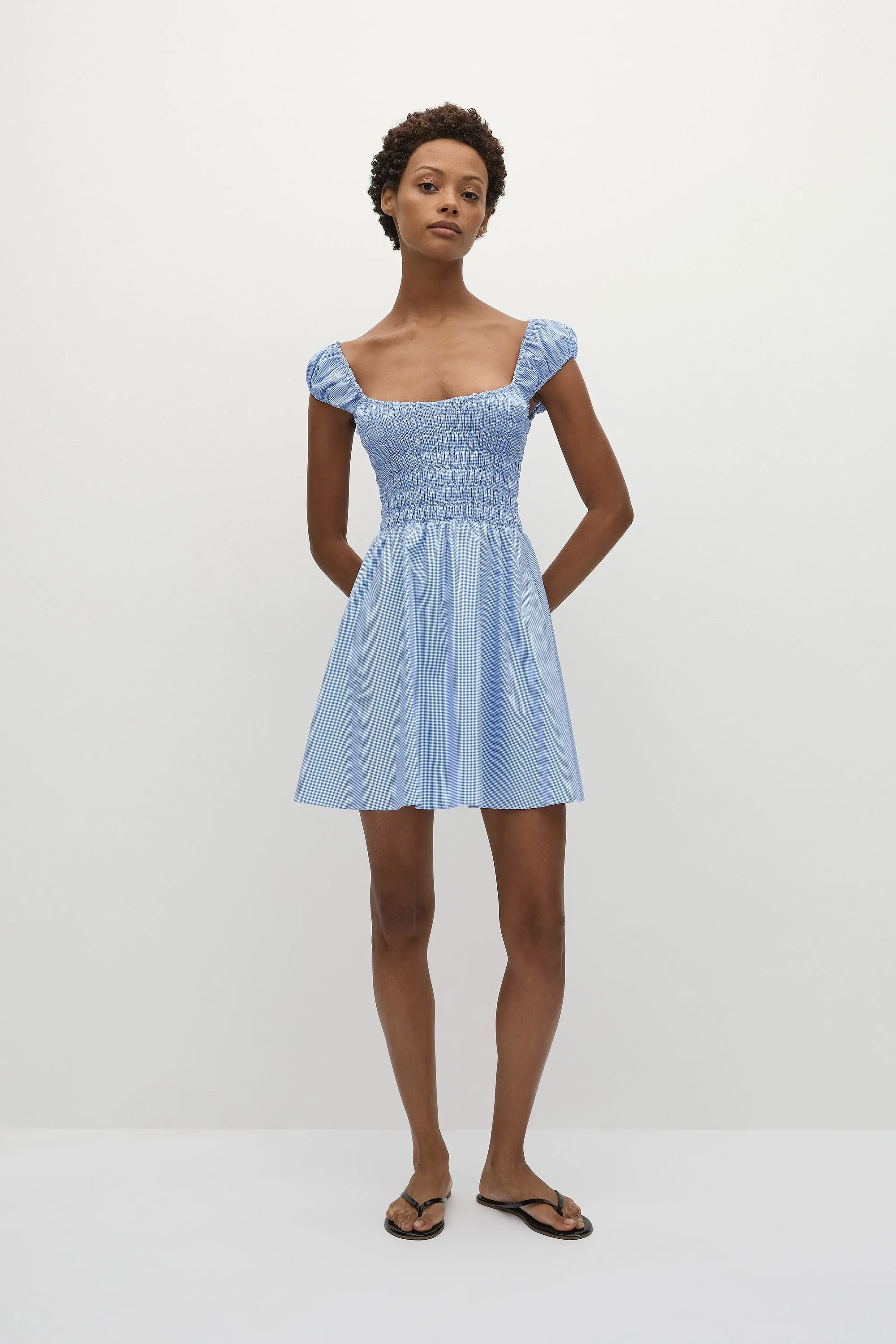 Lene Mini Dress Micro Gingham Soft Blue - Final Sale sold by Faithfull the Brand product image thumbnail 2