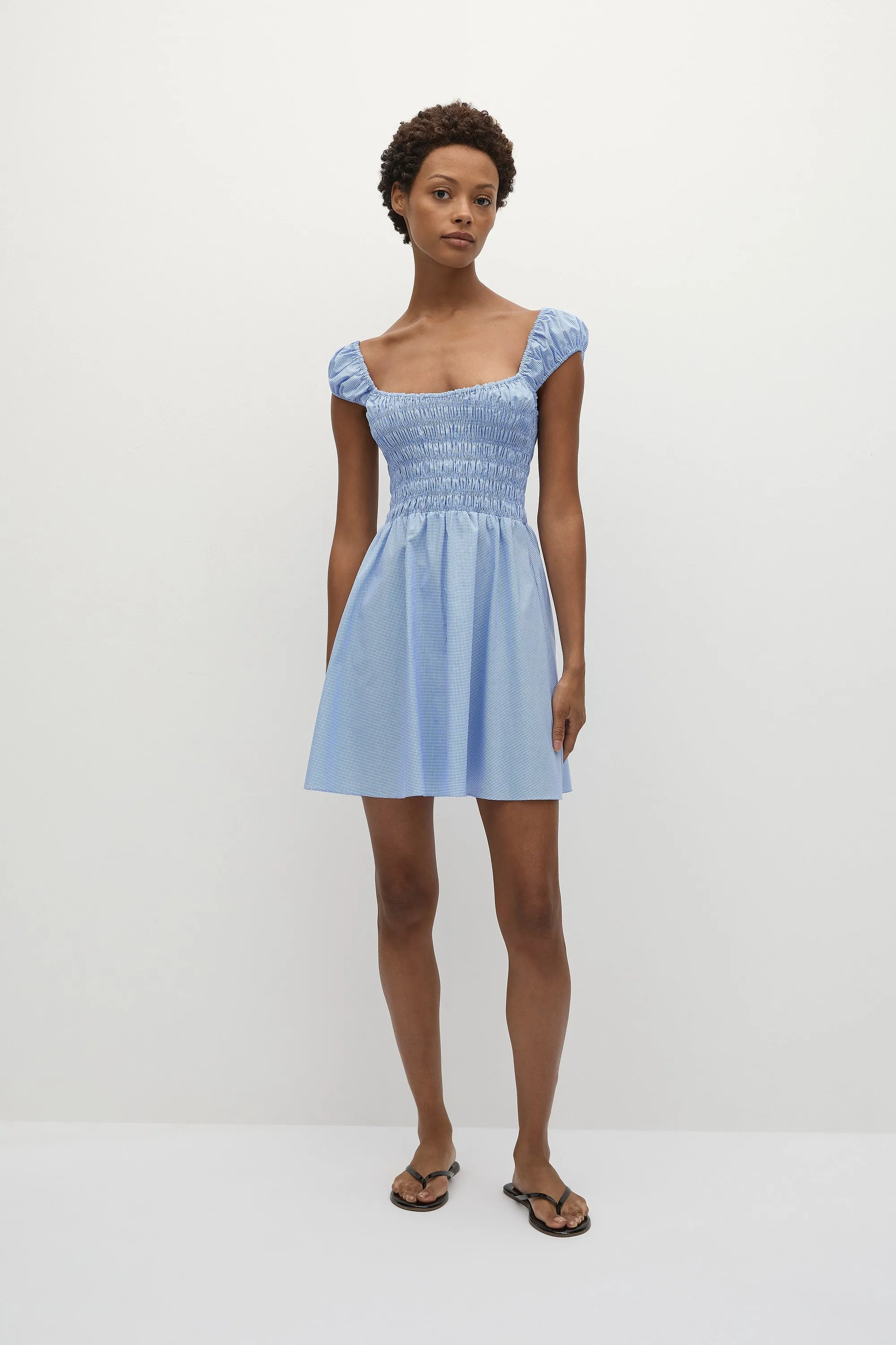 Lene Mini Dress Micro Gingham Soft Blue - Final Sale sold by Faithfull the Brand