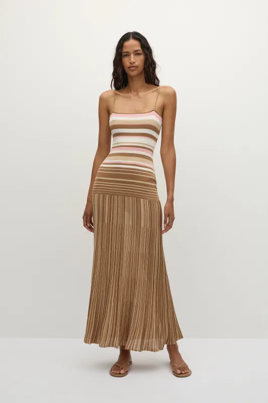 Esenia Knit Dress Puce Sepia Stripe sold by Faithfull the Brand