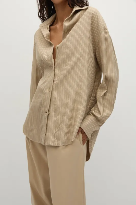 En Vau Oversized Shirt Pinstripe Fawn White - Final Sale sold by Faithfull the Brand