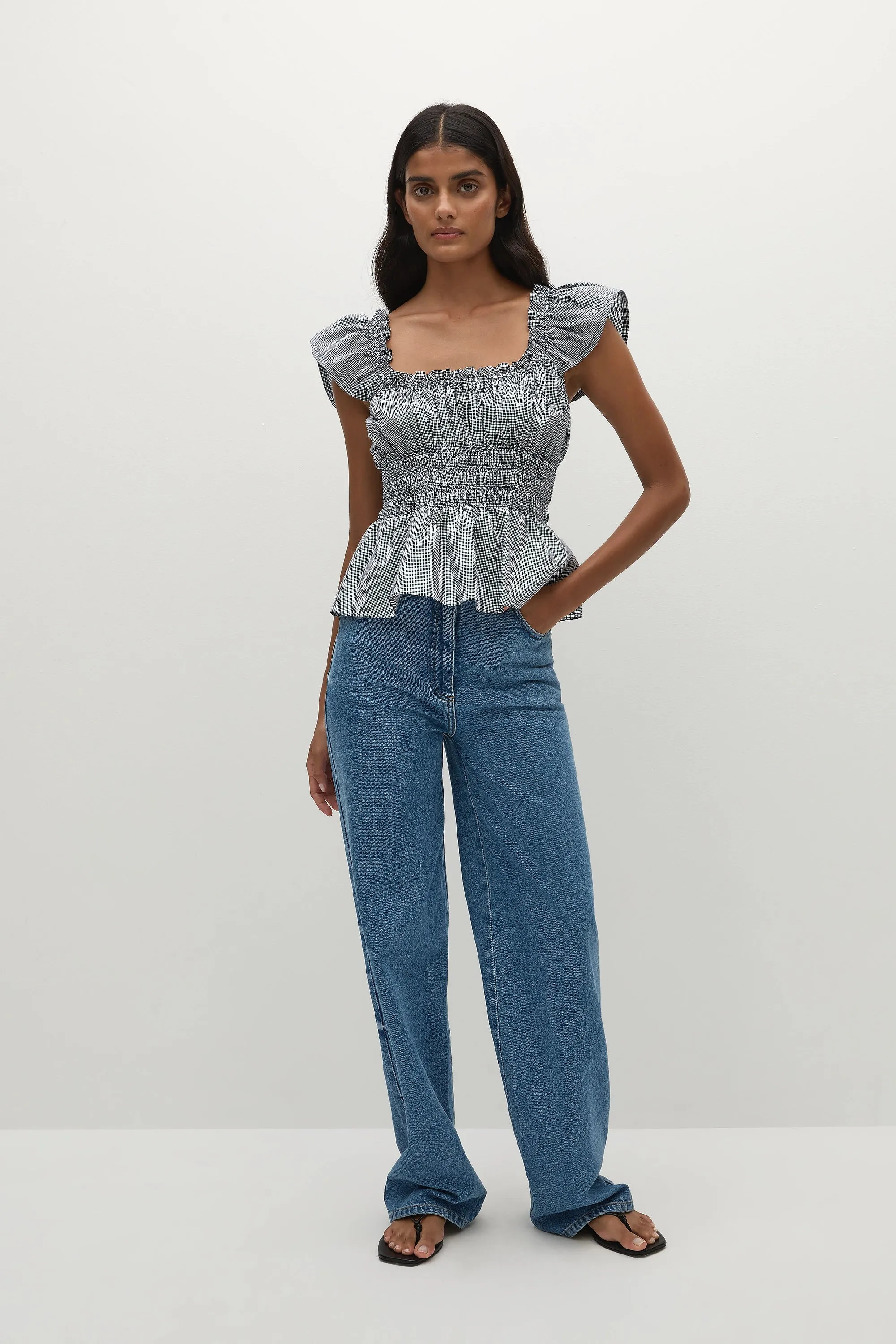 Janne Top Hanne Gingham Vintage Navy - Final Sale sold by Faithfull the Brand