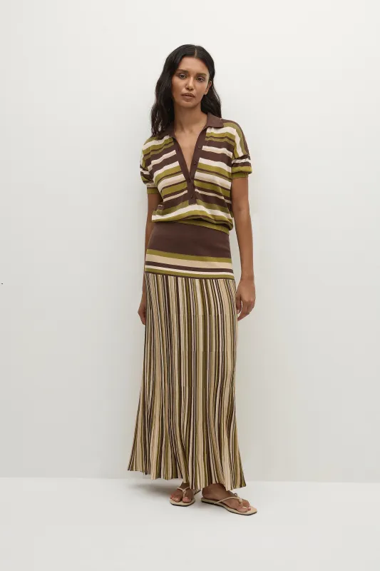 Citara Skirt Espresso Pine Stripe sold by Faithfull the Brand