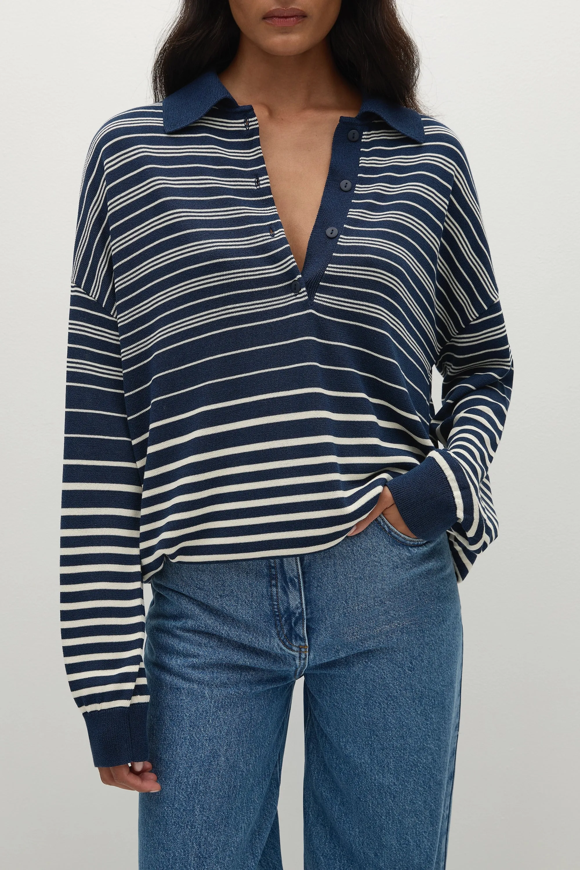 Harlow Polo Scandi Stripe Navy Cream - Final Sale sold by Faithfull the Brand product image thumbnail 3