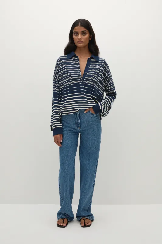 Harlow Polo Scandi Stripe Navy Cream sold by Faithfull the Brand