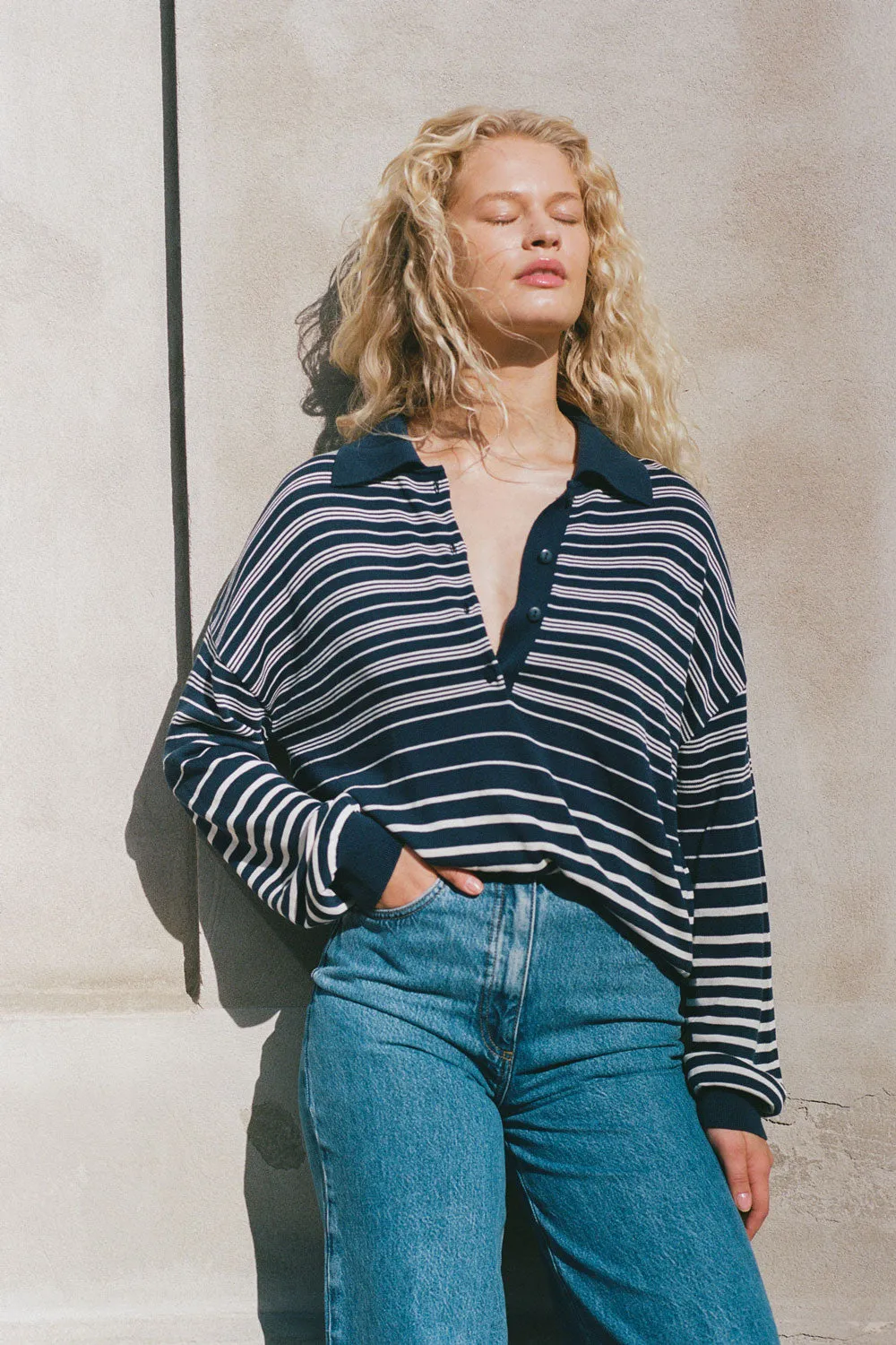 Harlow Polo Scandi Stripe Navy Cream - Final Sale sold by Faithfull the Brand product image thumbnail 2