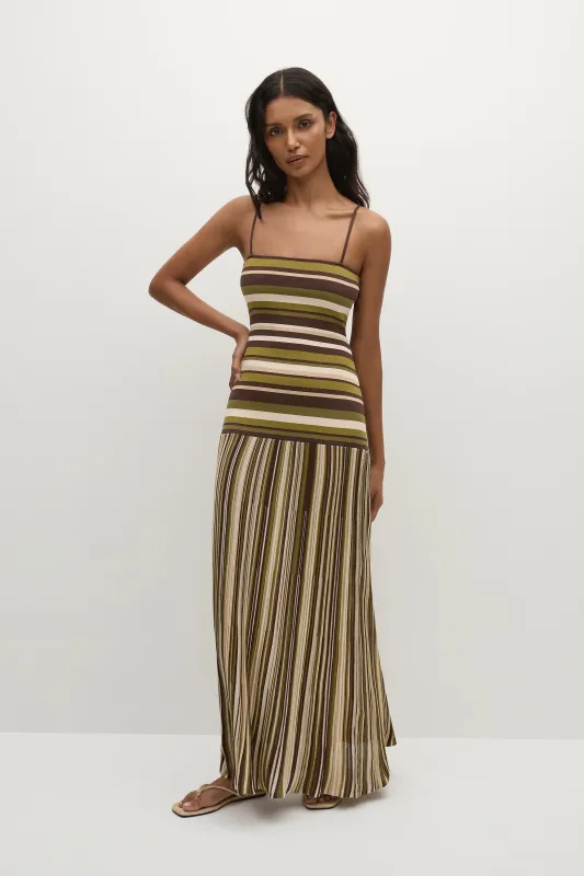 Essenia Knit Dress Espresso Pine Stripe sold by Faithfull the Brand