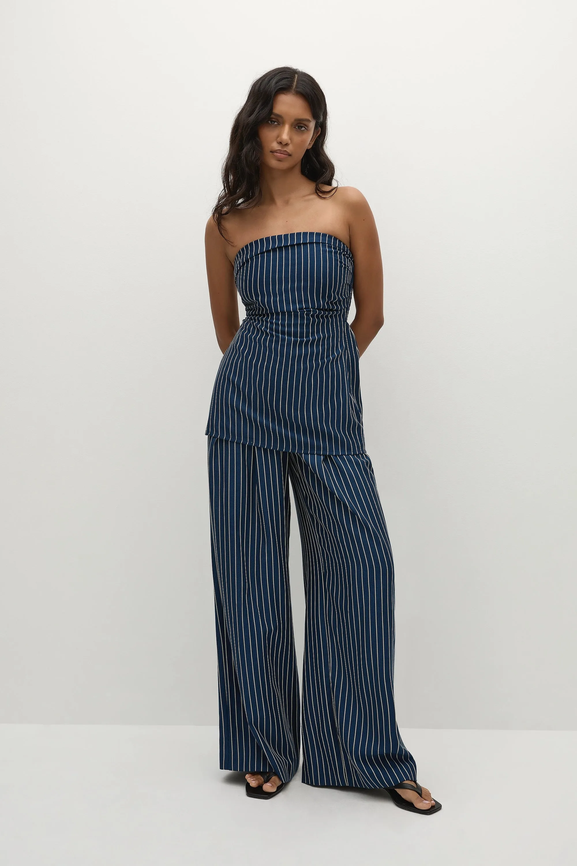 Lalia Trouser Chevron Stripe Vintage Navy sold by Faithfull the Brand