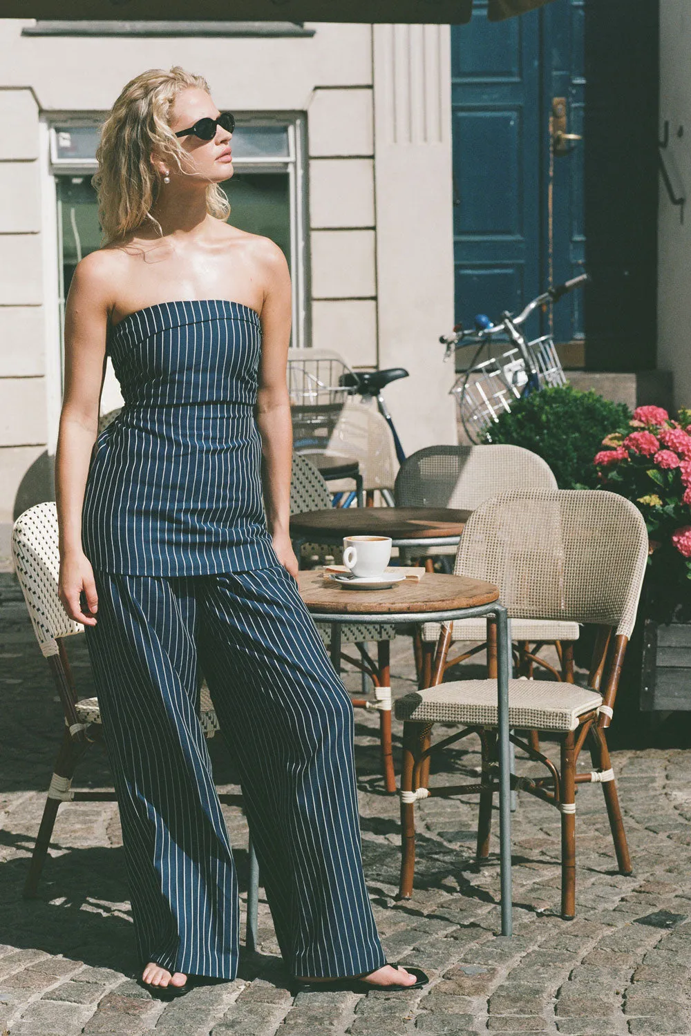 Lalia Trouser Chevron Stripe Vintage Navy sold by Faithfull the Brand product image thumbnail 2