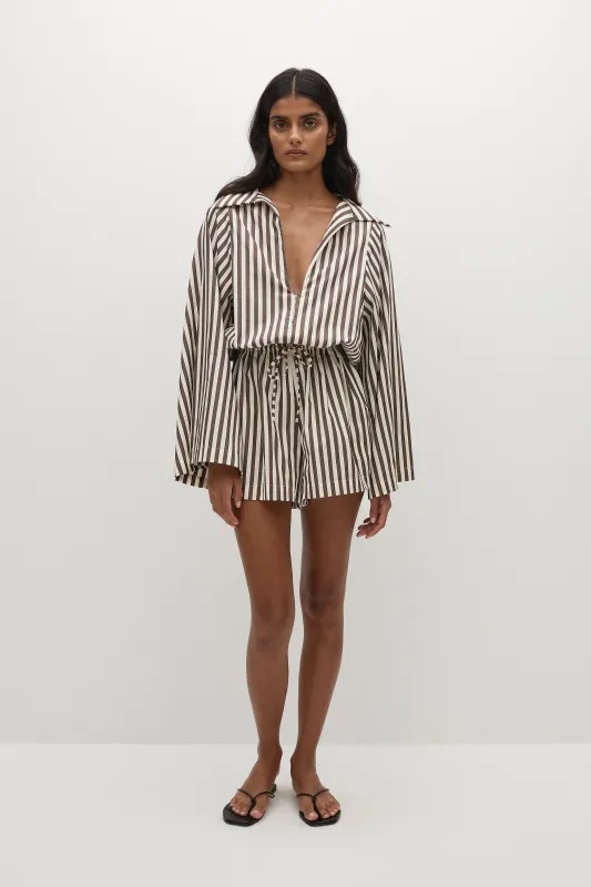 Aksel Playsuit Norway Stripe Espresso sold by Faithfull the Brand