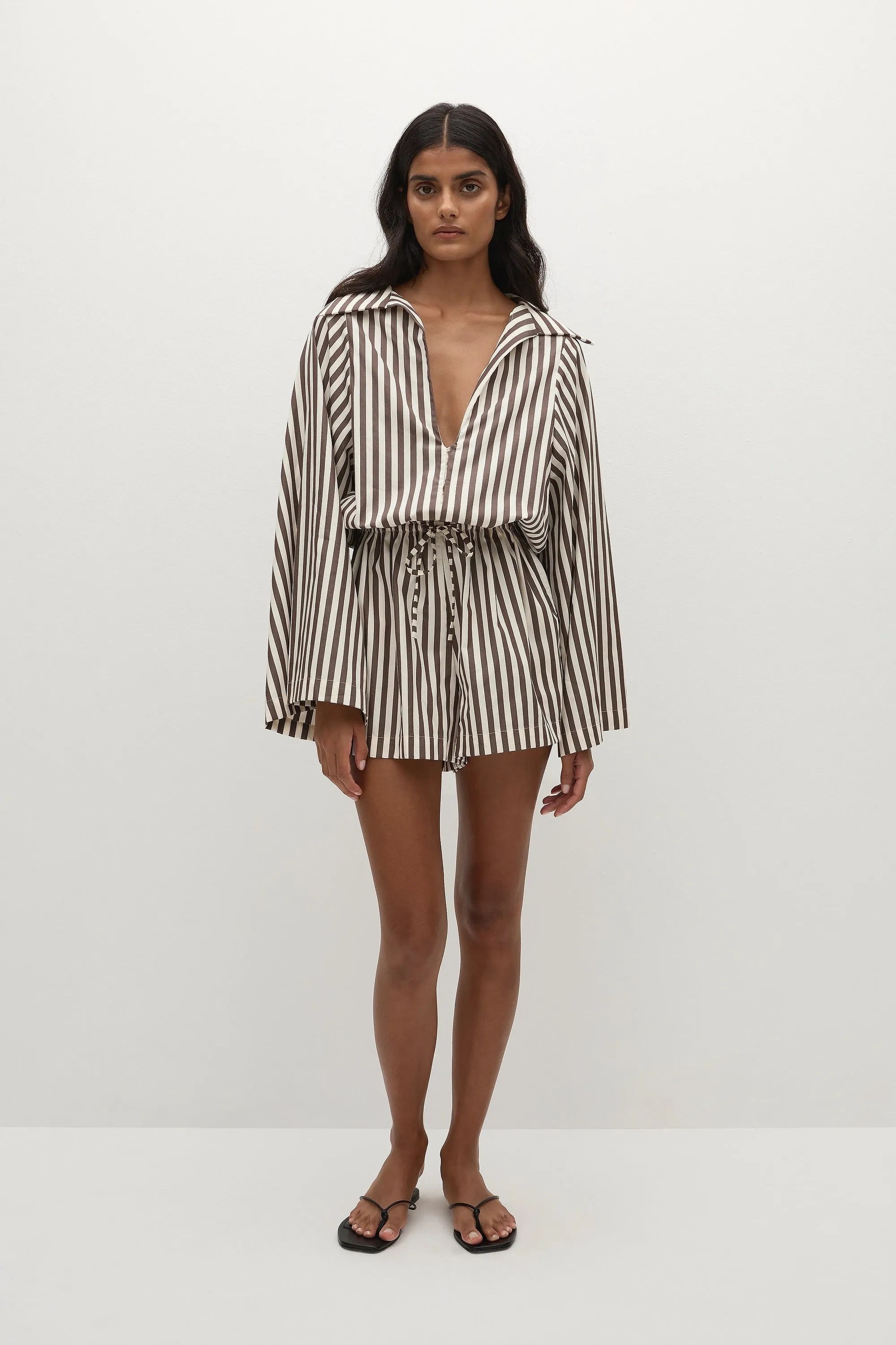 Aksel Playsuit Norway Stripe Espresso sold by Faithfull the Brand