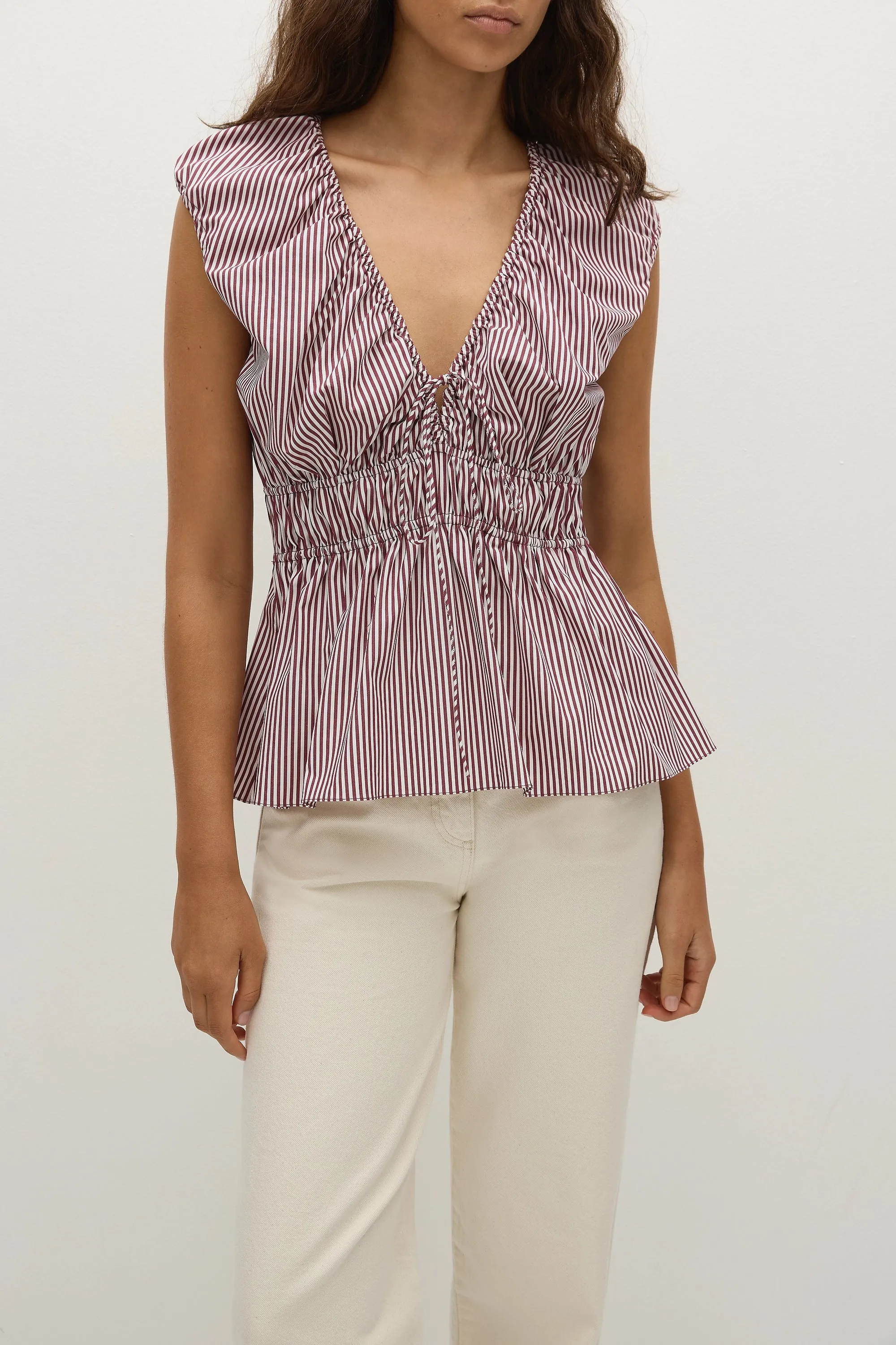 Hedda Top Maia Stripe Burgundy - Final Sale sold by Faithfull the Brand product image thumbnail 2