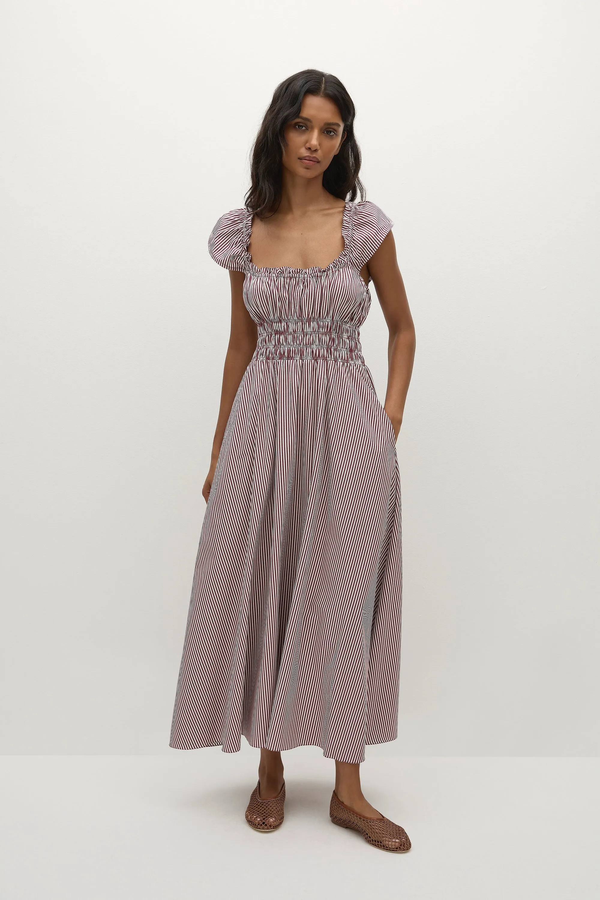 Janne Midi Dress Maia Stripe Burgundy - Final Sale sold by Faithfull the Brand