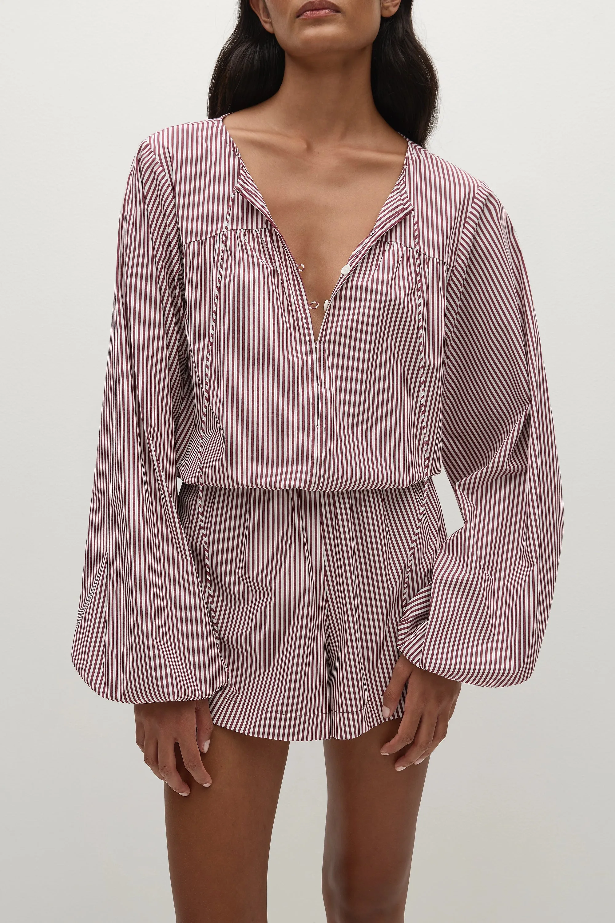 Frida Playsuit Maia Stripe Burgundy - Final Sale sold by Faithfull the Brand product image thumbnail 2