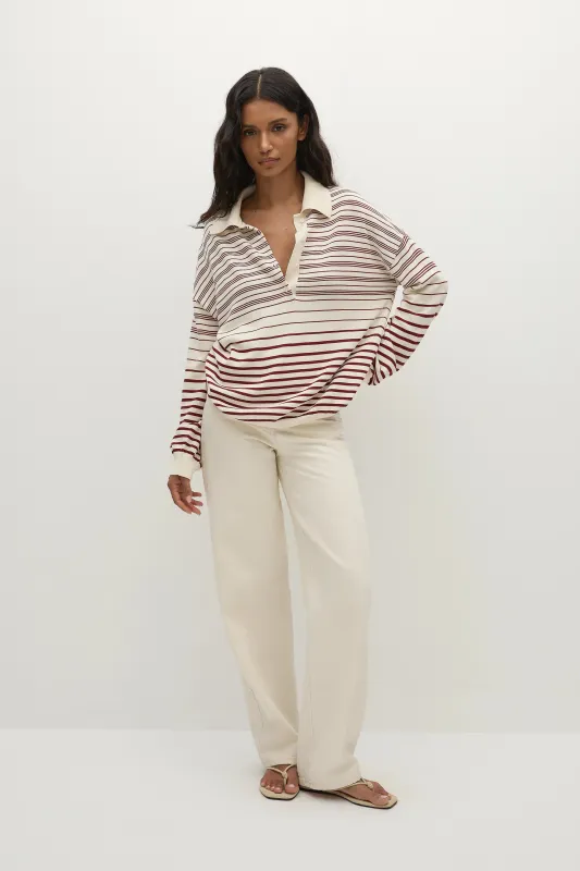 Harlow Polo Scandi Stripe Red Cream - Final Sale sold by Faithfull the Brand