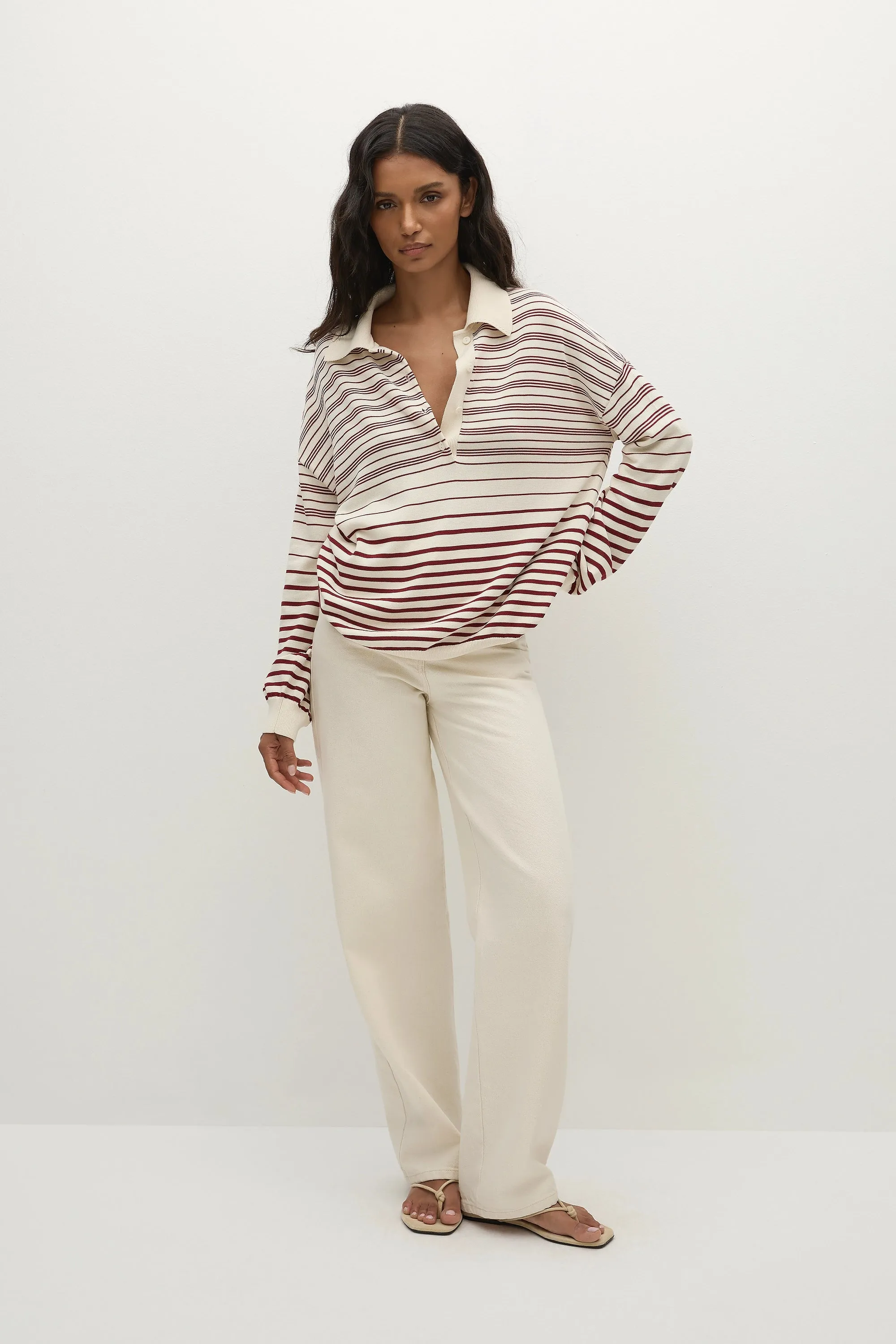 Harlow Polo Scandi Stripe Red Cream - Final Sale sold by Faithfull the Brand