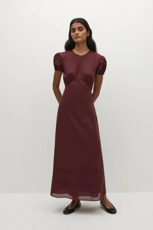 Dagny Midi Dress Bordeaux sold by Faithfull the Brand