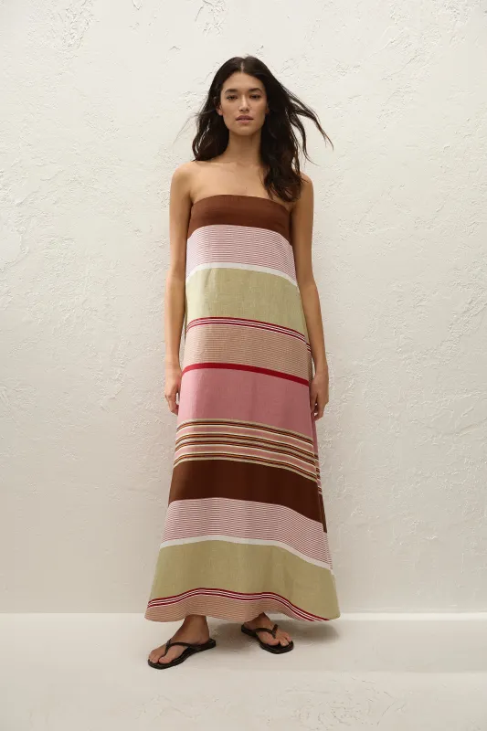 Yolina Maxi Dress Barragan Stripe Dusty Mauve sold by Faithfull the Brand