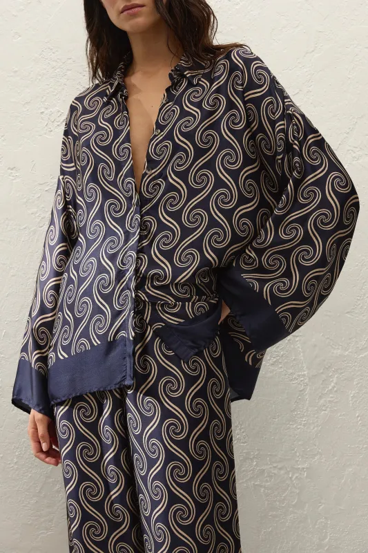 Cora Shirt Juanita Swirl Indigo sold by Faithfull the Brand