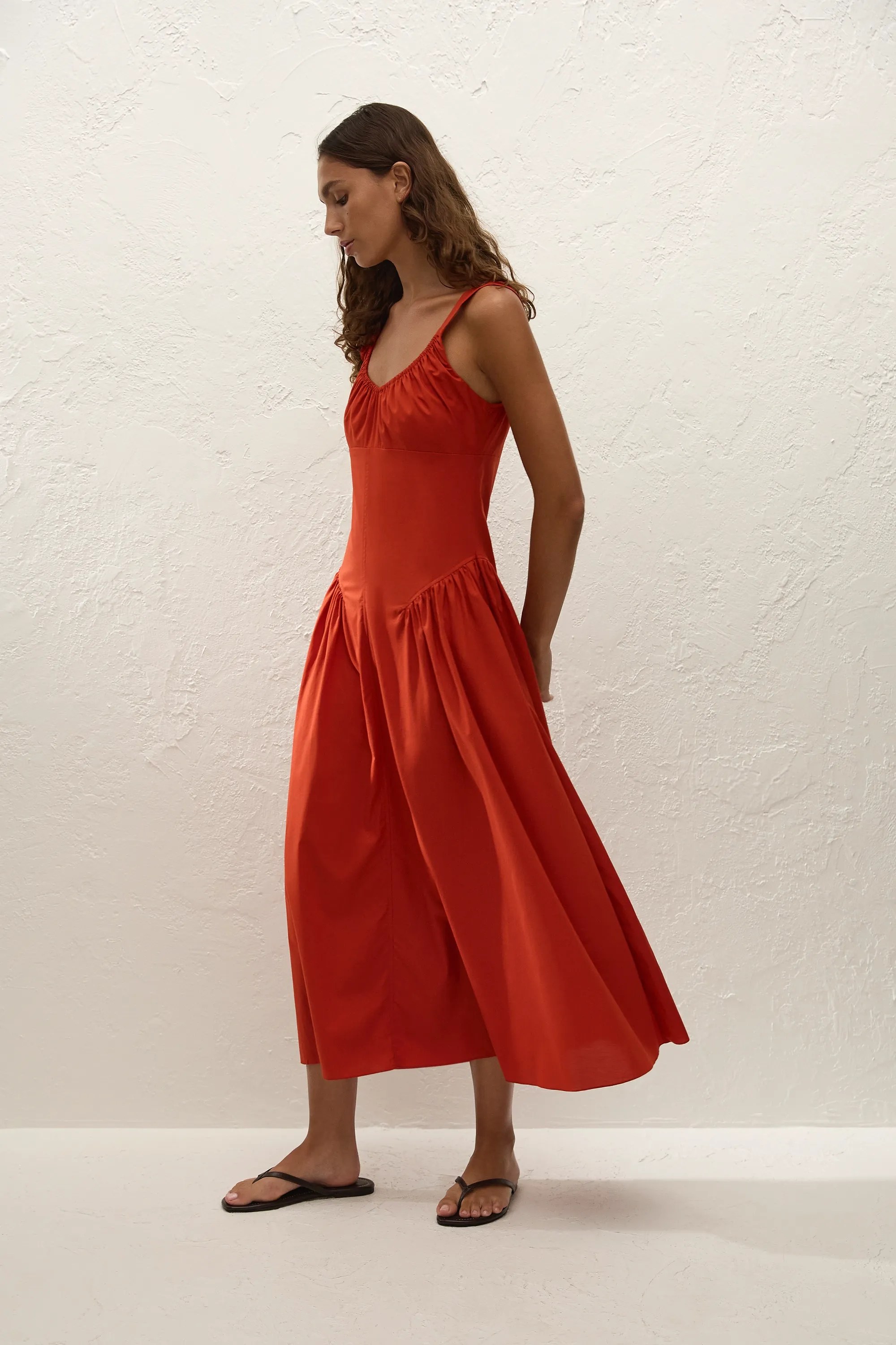 Olas Midi Dress Dusty Tomato sold by Faithfull the Brand product image thumbnail 3
