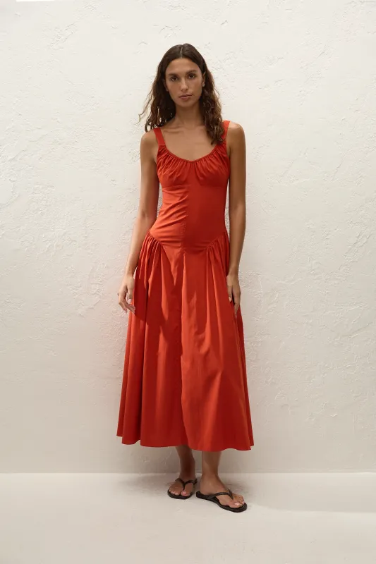 Olas Midi Dress Dusty Tomato sold by Faithfull the Brand