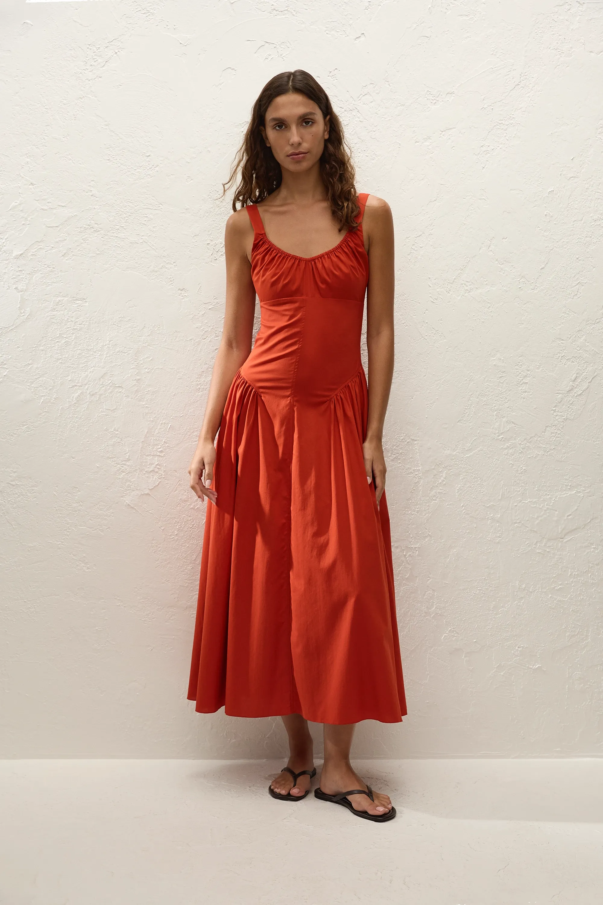 Olas Midi Dress Dusty Tomato sold by Faithfull the Brand