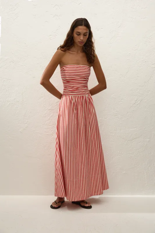 Vera Maxi Dress Orozco Stripe Dusty Tomato sold by Faithfull the Brand