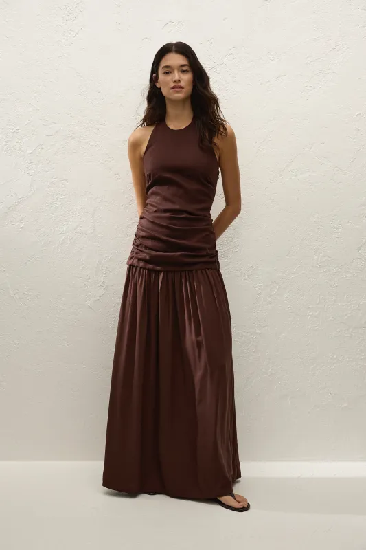 Tali Maxi Dress Carob sold by Faithfull the Brand