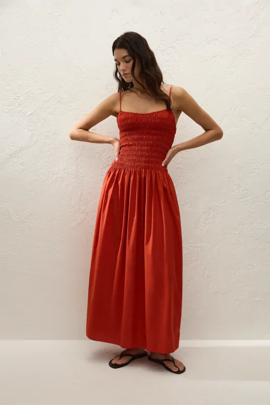 Araceli Maxi Dress Dusty Tomato sold by Faithfull the Brand