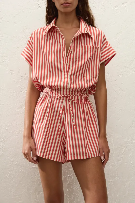 Zion Playsuit Orozco Stripe Dusty Tomato sold by Faithfull the Brand