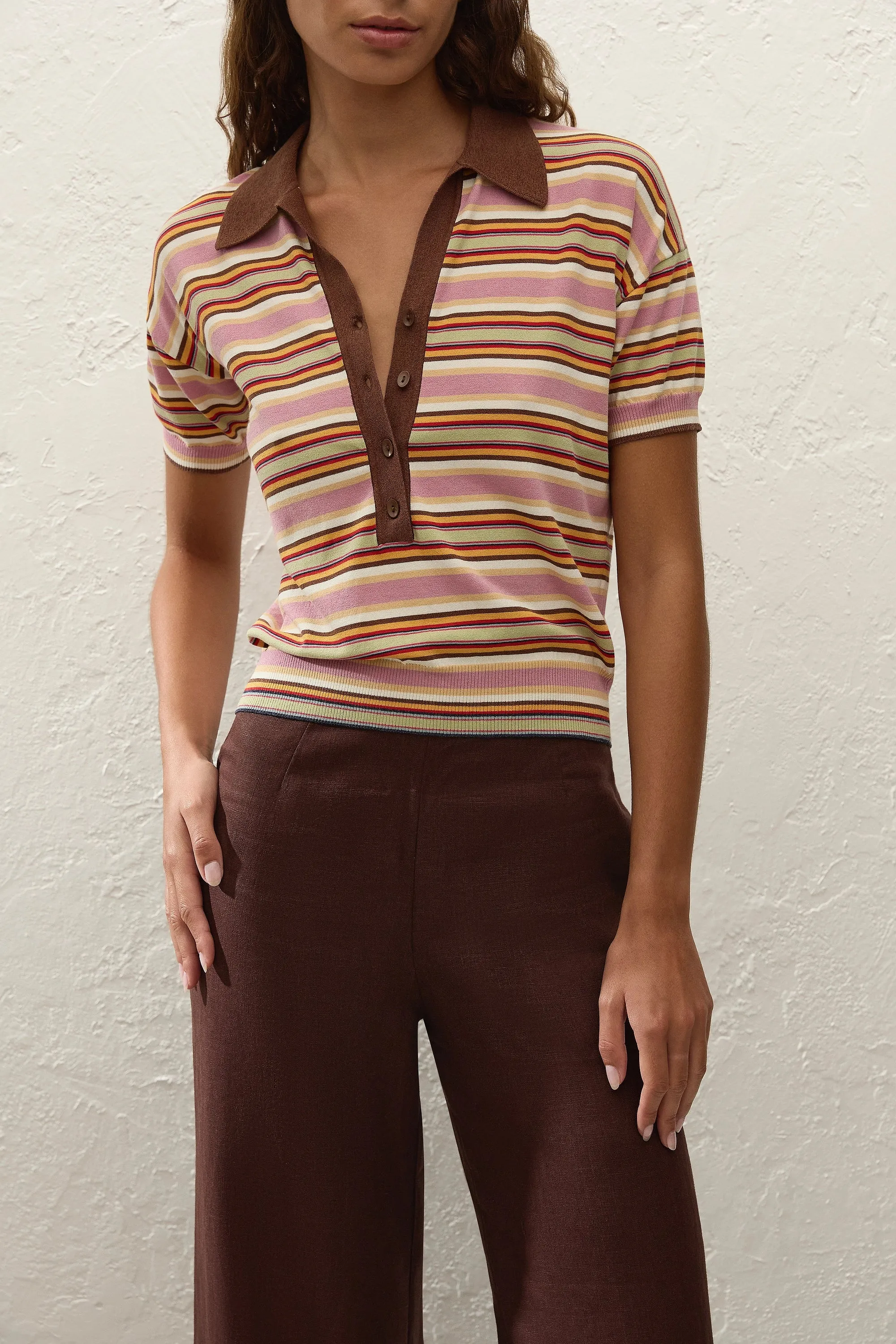 Sable Polo Shirt Luis Stripe Dusty Mauve sold by Faithfull the Brand product image thumbnail 2