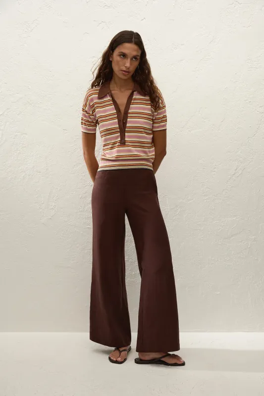 Sable Polo Shirt Luis Stripe Dusty Mauve sold by Faithfull the Brand