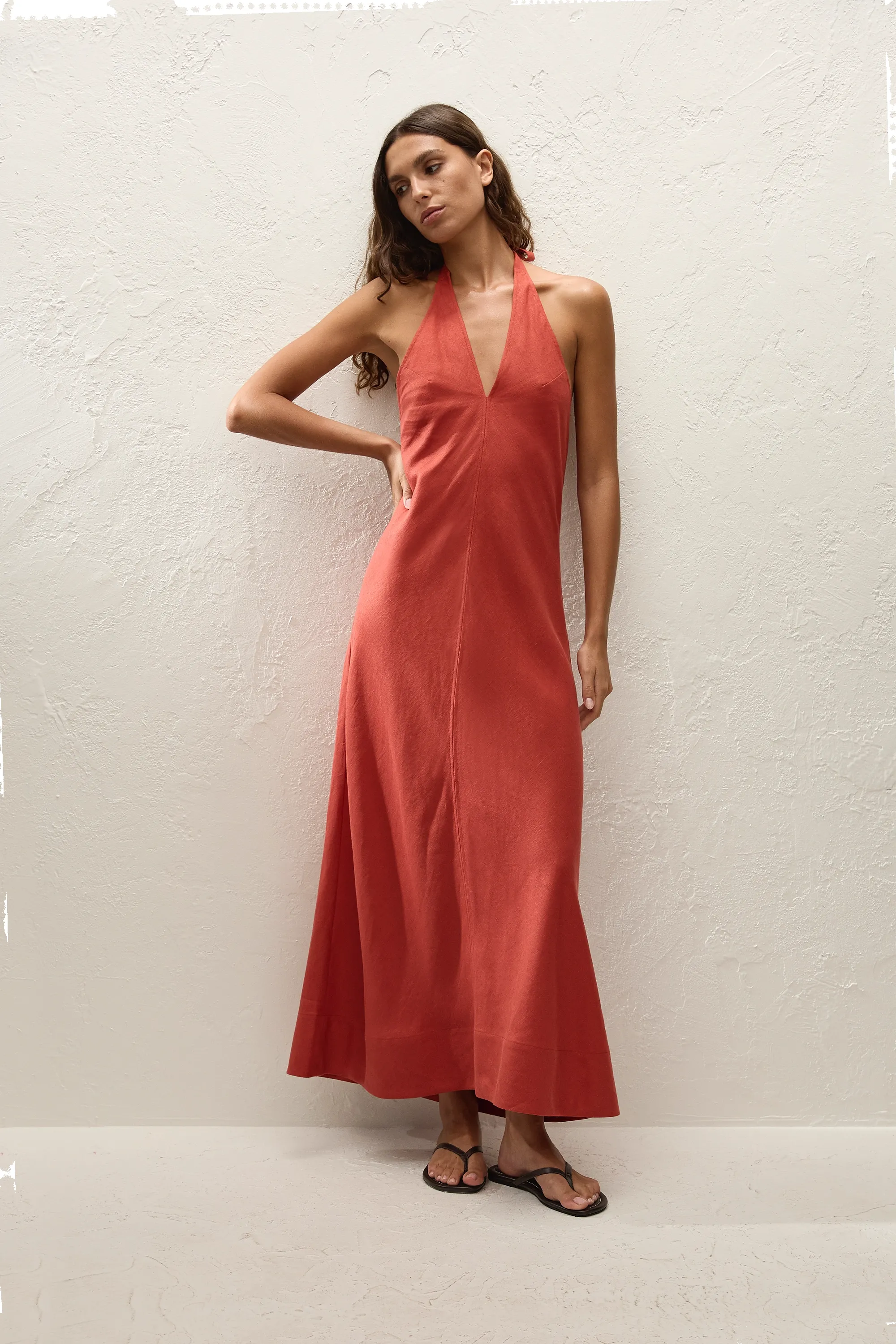 Amara Midi Dress Dusty Tomato sold by Faithfull the Brand