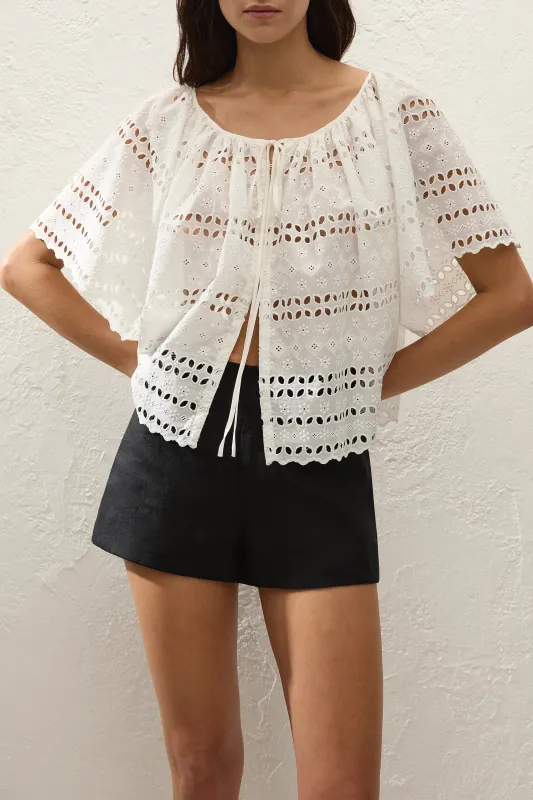 Mitla Top Rosa Broderie White sold by Faithfull the Brand