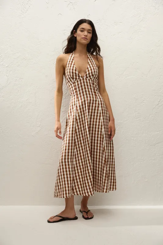 Marais Midi Dress Gingham Cedar sold by Faithfull the Brand