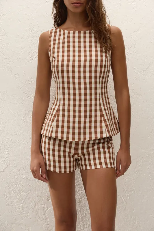 Ana Top Gingham Cedar sold by Faithfull the Brand