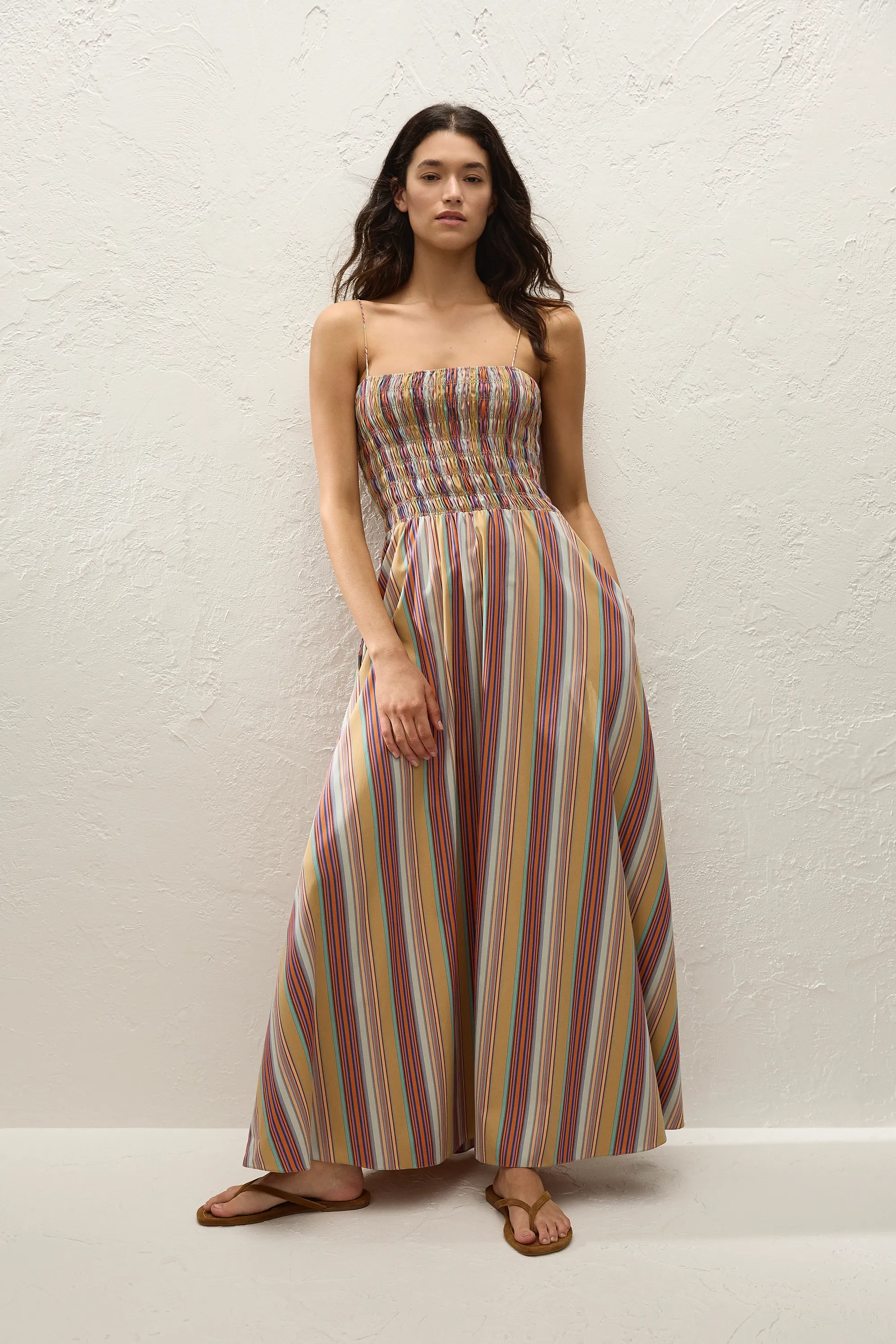 Anniken Maxi Dress Agua Stripe Mustard sold by Faithfull the Brand