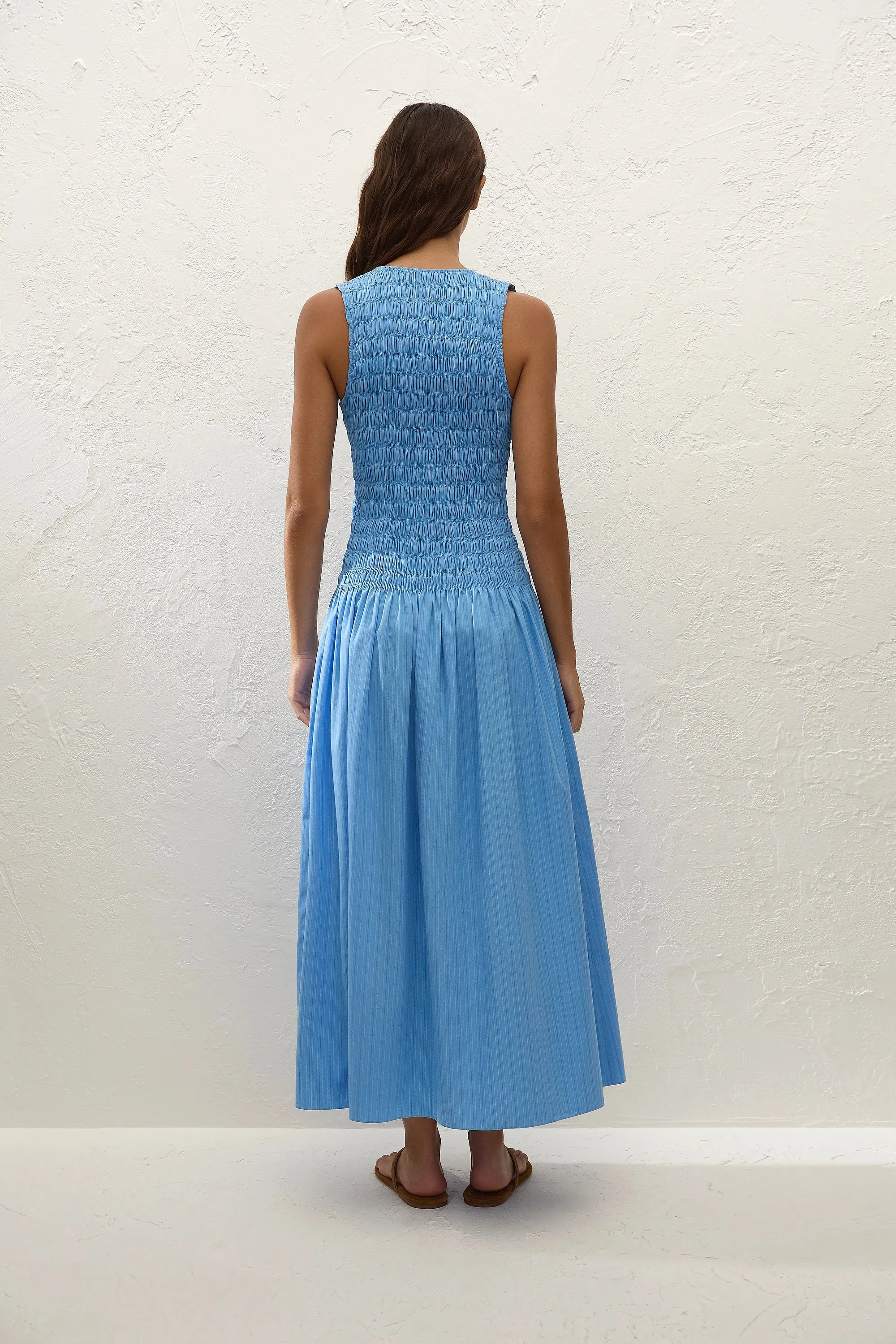 Palomar Midi Dress Mico Pinstripe Azul sold by Faithfull the Brand product image thumbnail 4