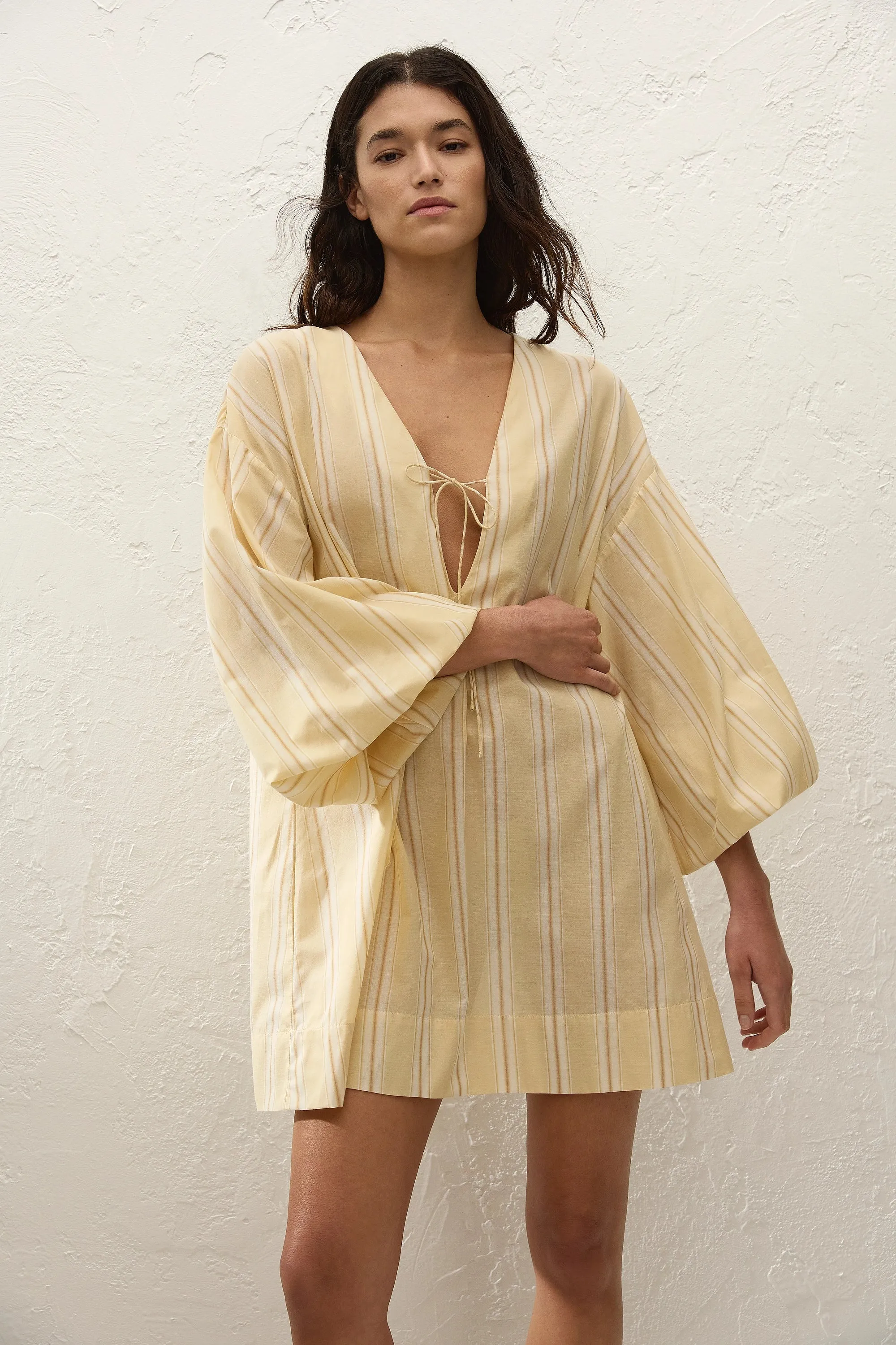 Pia Mini Dress Ombre Stripe Faded Mustard sold by Faithfull the Brand product image thumbnail 4