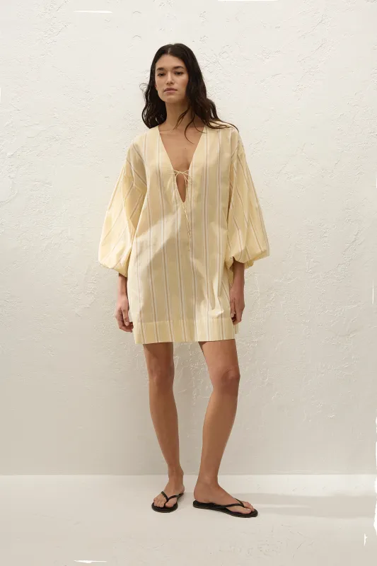Pia Mini Dress Ombre Stripe Faded Mustard made by Faithfull the Brand