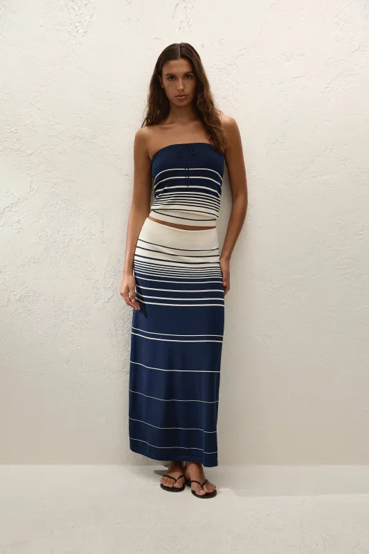 Casia Maxi Skirt Navy Cream Stripe sold by Faithfull the Brand