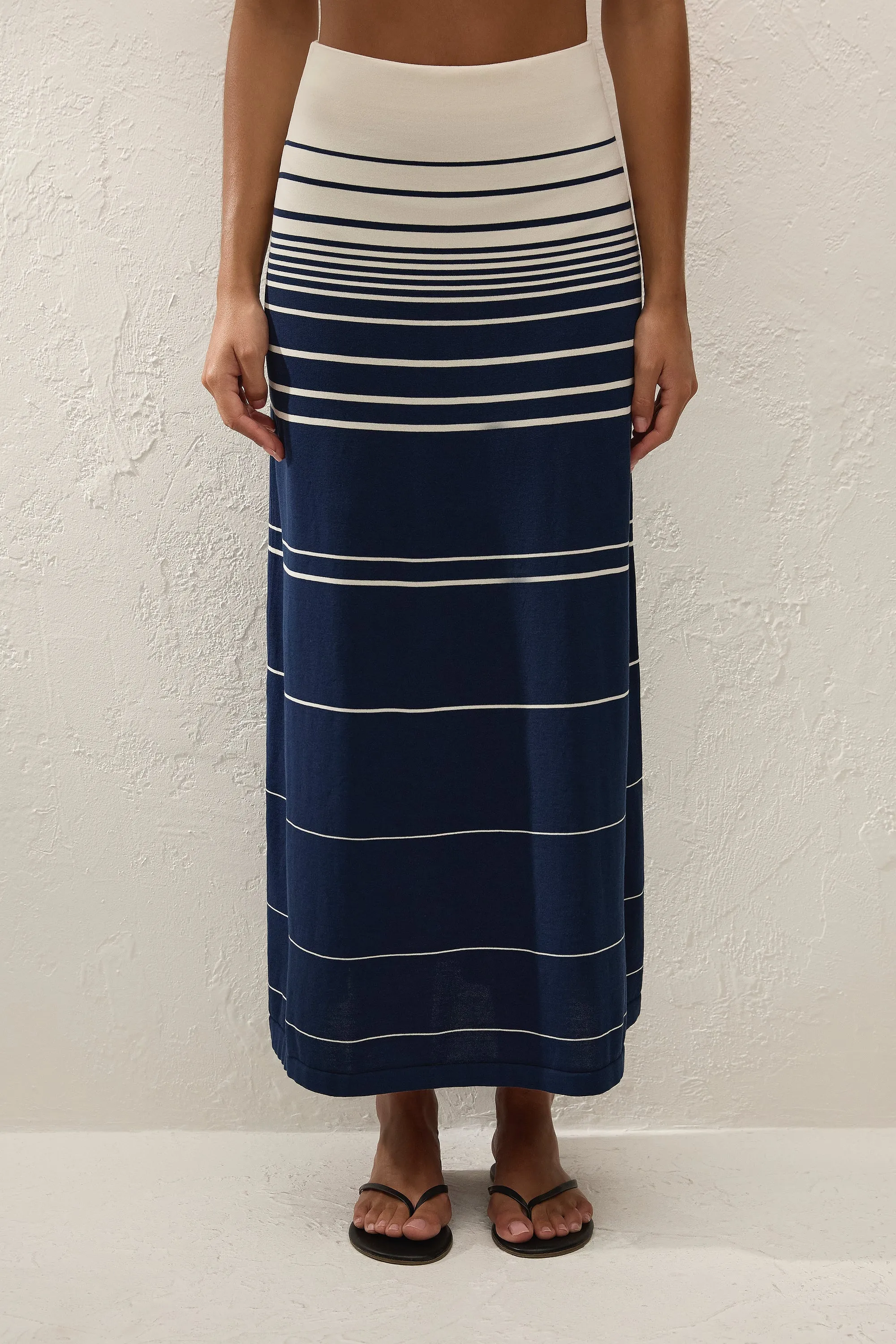 Casia Maxi Skirt Navy Cream Stripe sold by Faithfull the Brand product image thumbnail 3