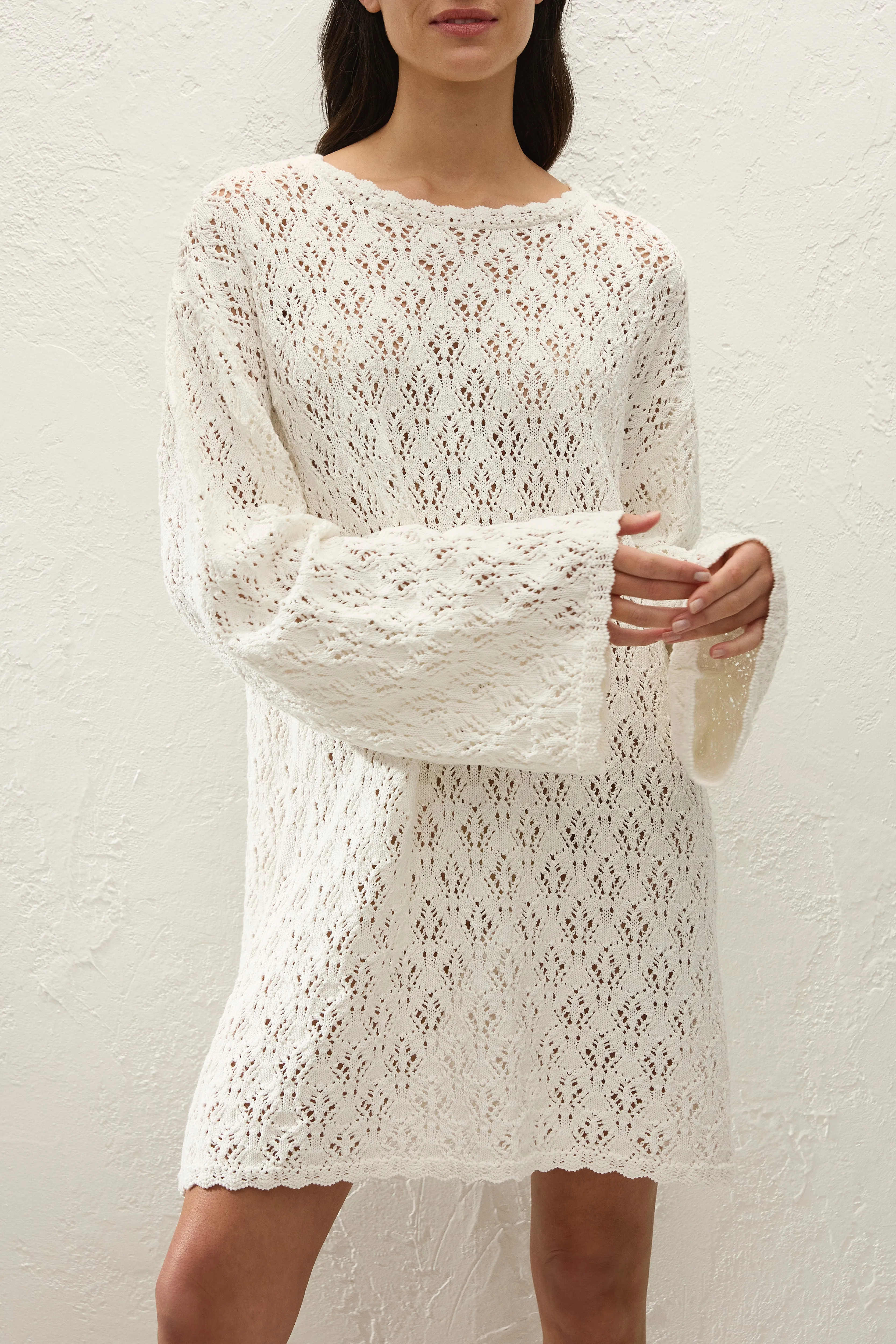 Romina Mini Dress Pointelle Knit Vintage White sold by Faithfull the Brand product image thumbnail 3