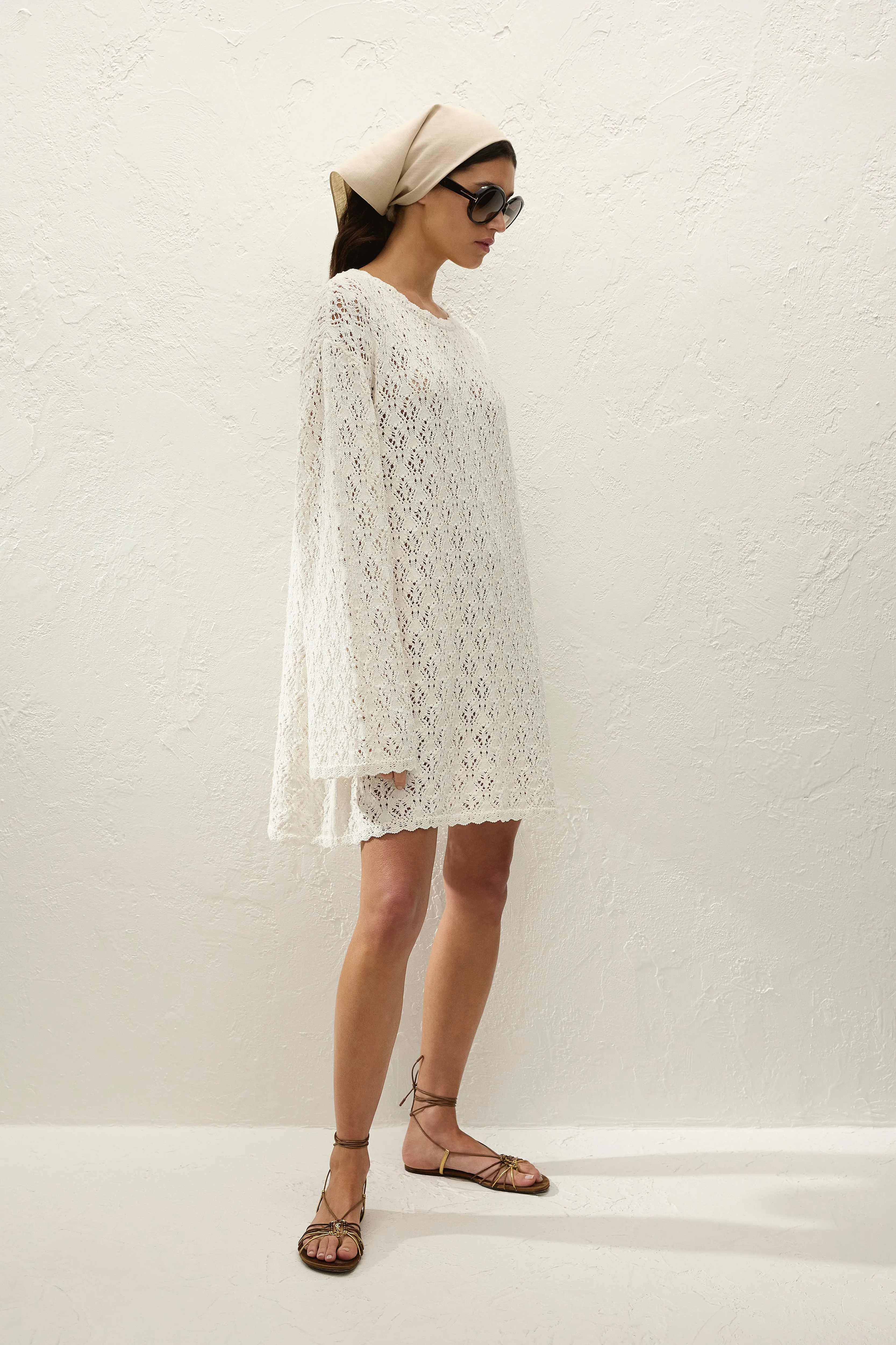 Romina Mini Dress Pointelle Knit Vintage White sold by Faithfull the Brand product image thumbnail 5