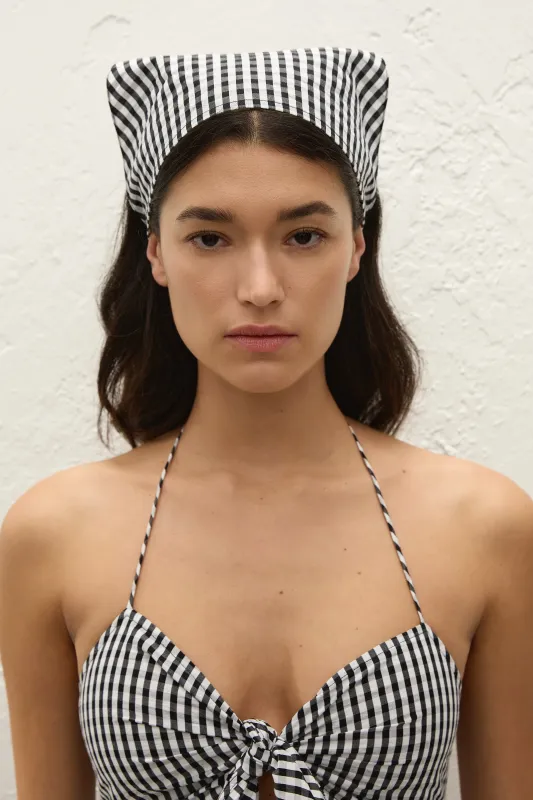 Lucia Head Scarf Black Textured Gingham sold by Faithfull the Brand